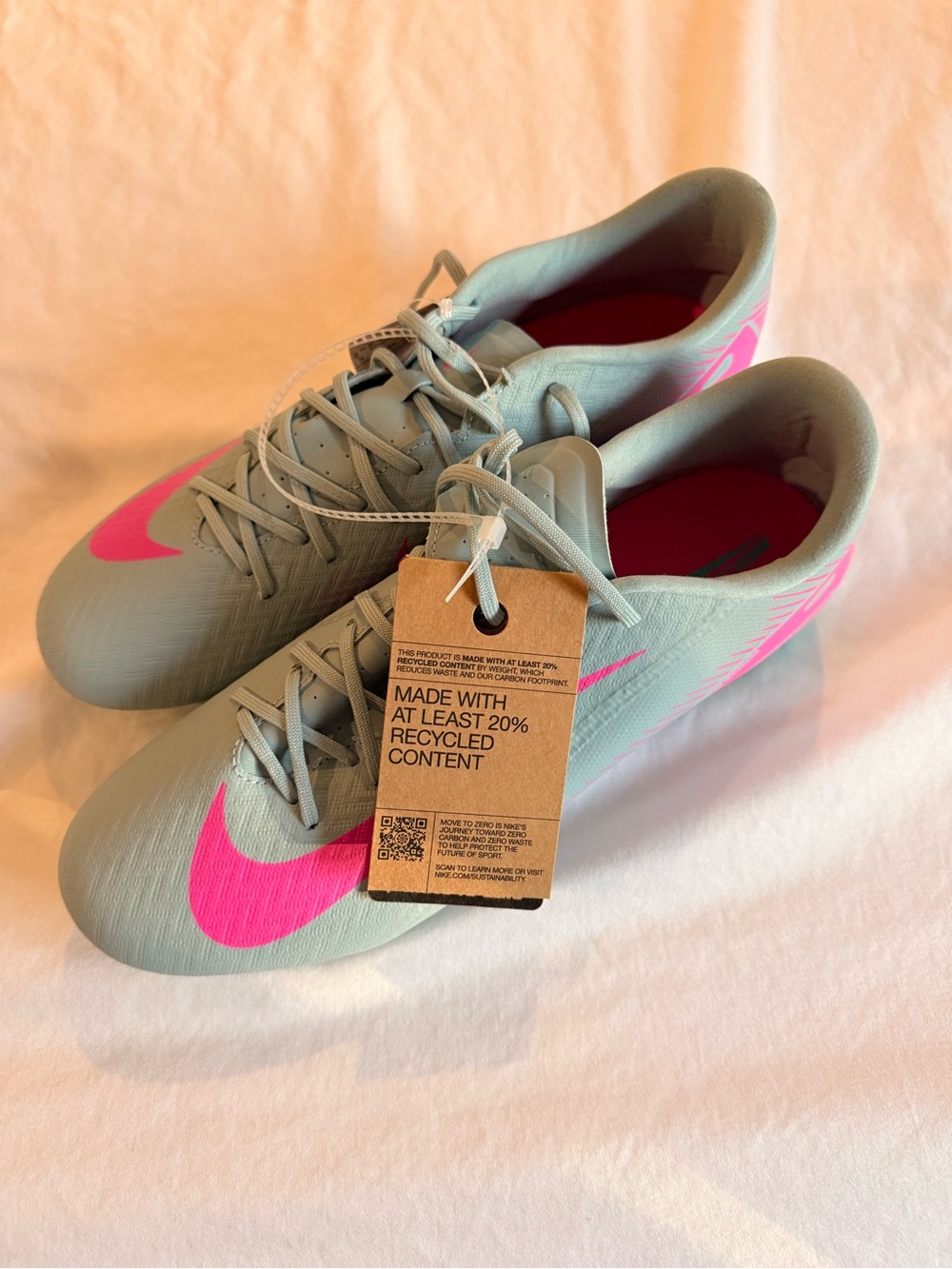Nike Light Gray and Hot Pink Soccer Cleats